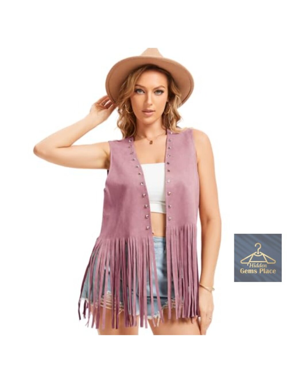 Women's Sleeveless Faux Leather Fringe Vest 60s 70s Hippie Cowgirl Western - Picture 4 of 6